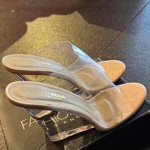 Fashion Nova Transparent and Tan Heels